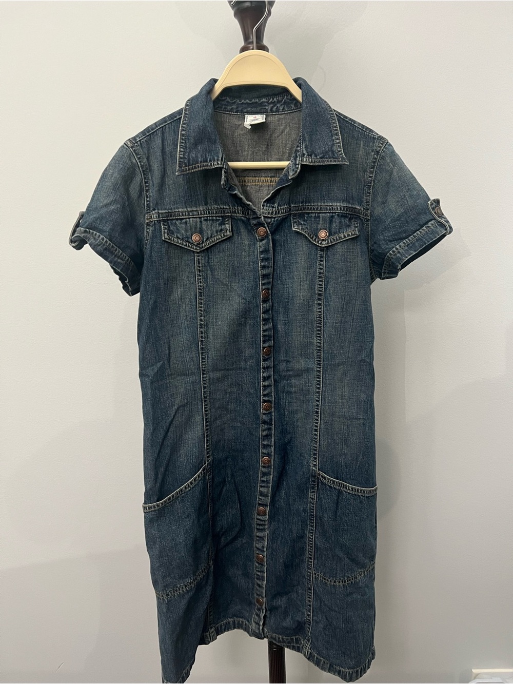 Old Navy Dark Blue Denim Midi Shirt Dress
